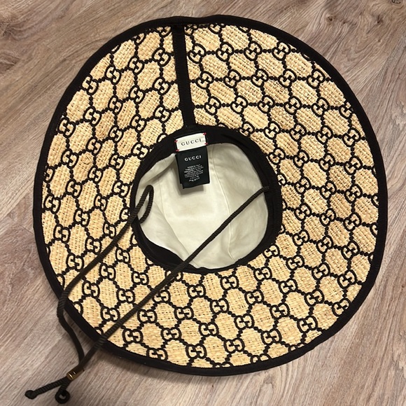 RARE Gucci GG Embroidered Monogram Wide Brim Raffia Hat - Picture 8 of 12